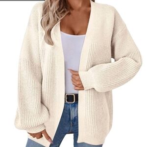Women's Casual Loose Cream Knitted Cardigan New Medium